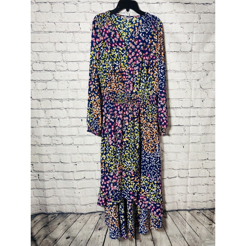 Nanette Lenore Long Sleeve V Neck Floral Elastic Waist Hi Low Maxi Dress 12